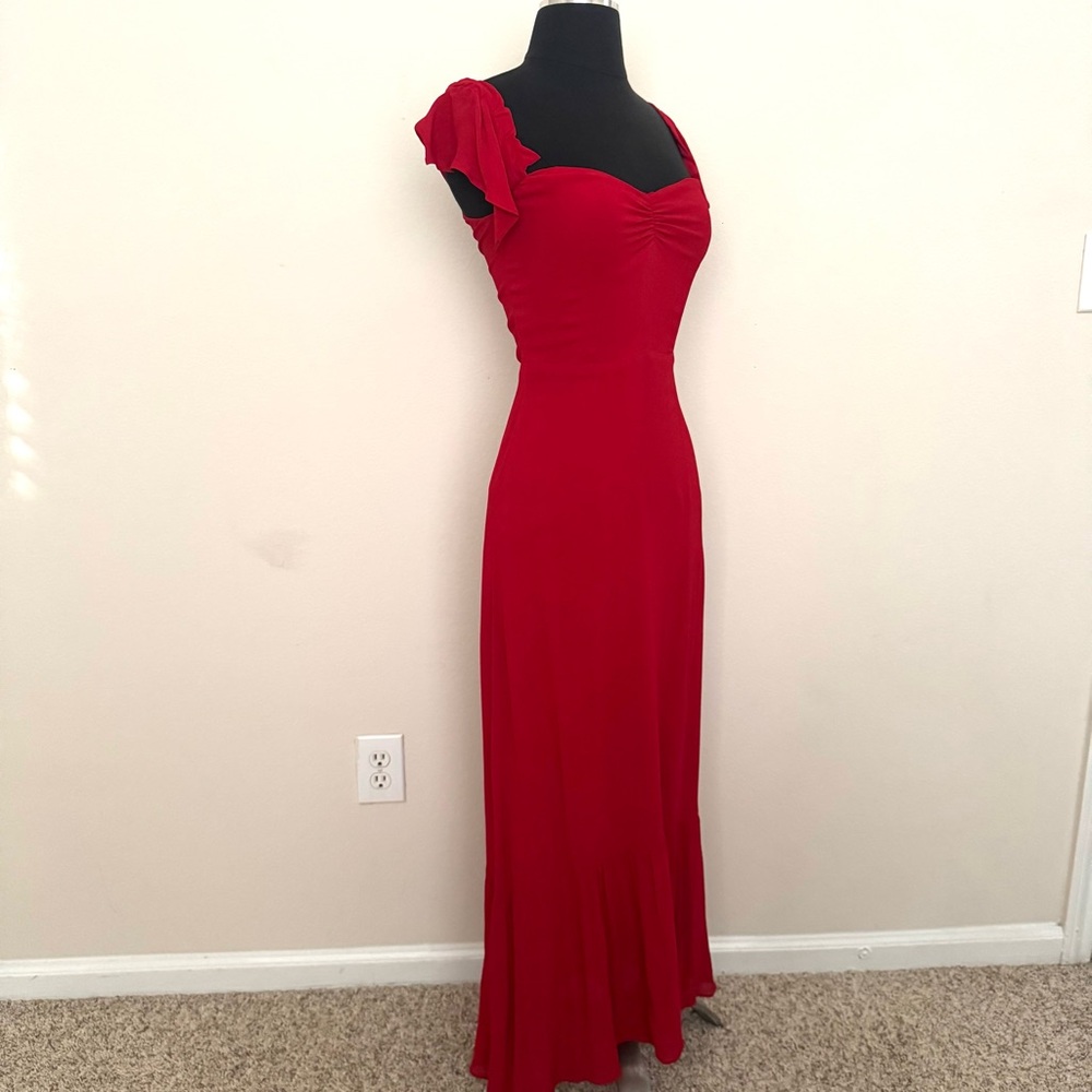 Reformation Red Off-Shoulder Butterfly Flutter Sleeve Midi Dress Size 0 - Picture 8 of 12